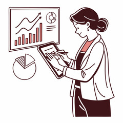 Businesswoman analyzing data on tablet, clean cutout