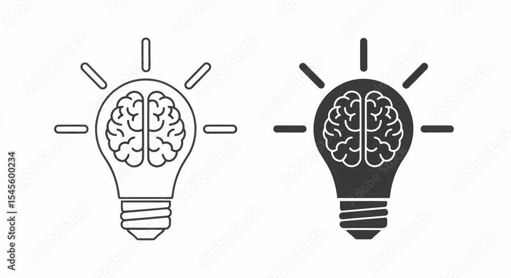 Poster this high-quality vector graphic features two minimalist lightbulb icons (outline and solid gray), e
