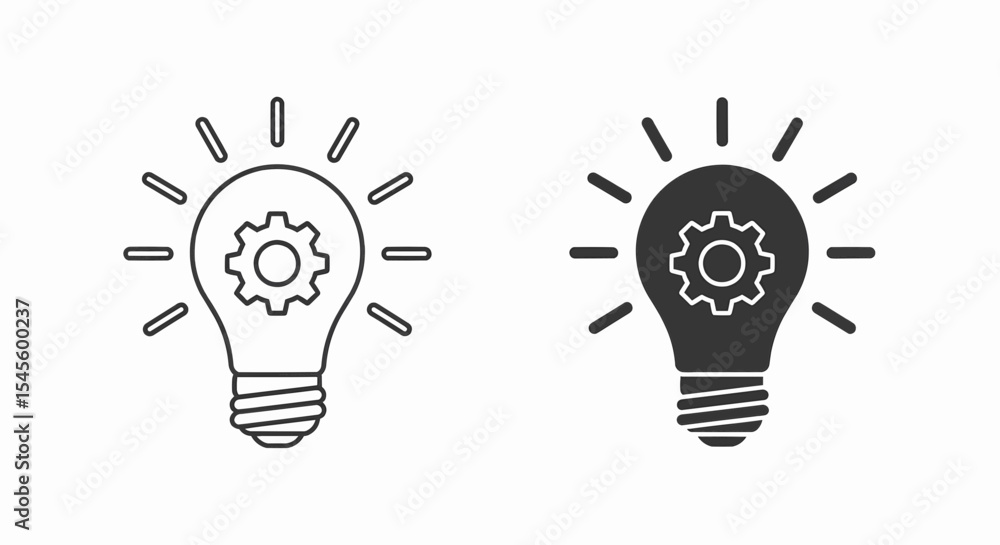 Poster this high-quality vector graphic features two minimalist lightbulb icons (outline and solid gray), e