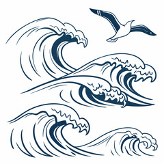 Ocean waves seagull design element illustration