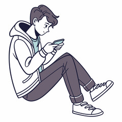 Young man sitting using smartphone casual style