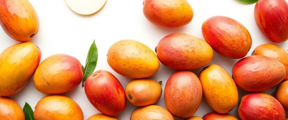 A vibrant collection of ripe mangoes isolated on a pure white background,  colorful,  market