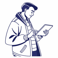 Young man using tablet digital device technology