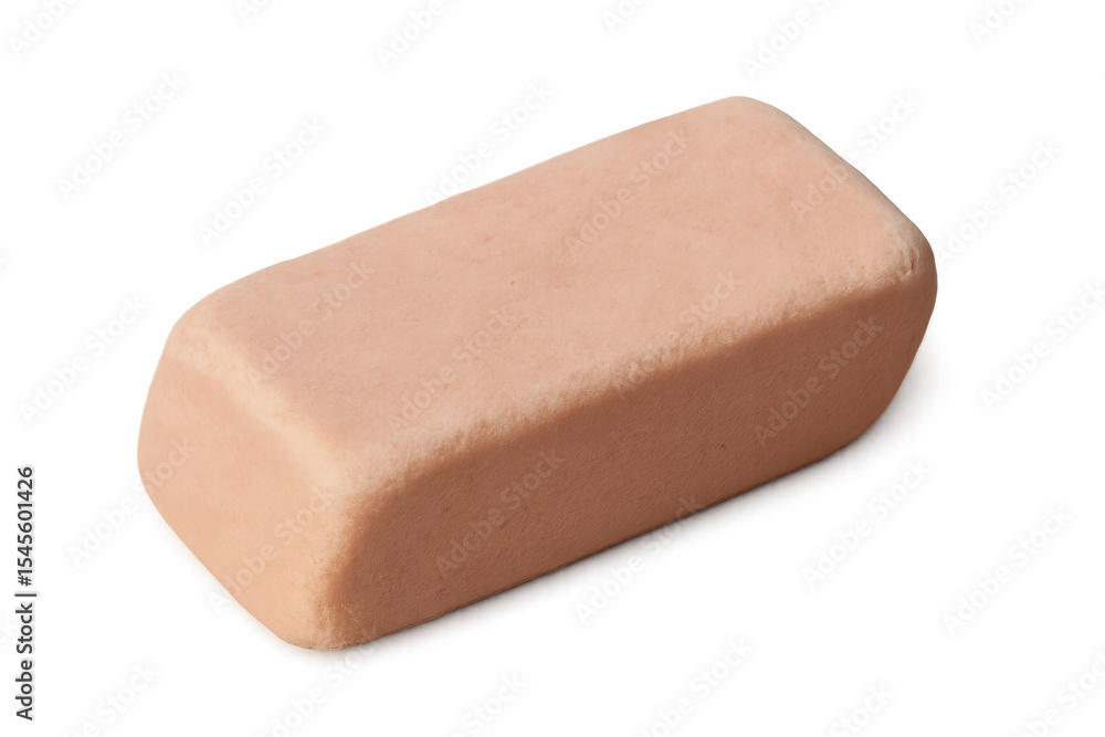 Poster pink eraser lying on transparent surface, providing precise error correction for writing and drawing