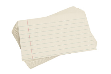 Index cards stacked together with a red line showing through on a transparent background, ideal for educational or organizational visuals