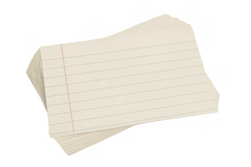 Index cards stacked together with a red line showing through on a transparent background, ideal for educational or organizational visuals