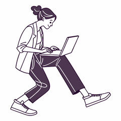 Young woman working on laptop casual pose