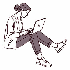Woman working on laptop sitting floor casual