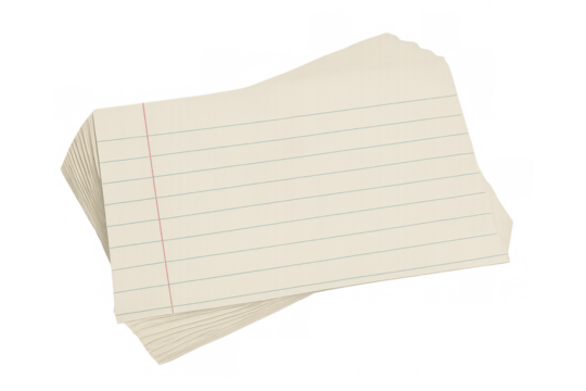 Index cards stacked together with a red line showing through on a transparent background, ideal for educational or organizational visuals