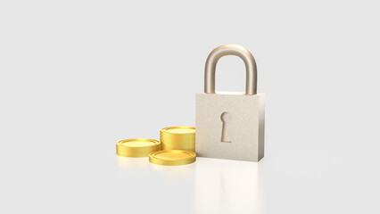 The Lock and coins for Security concept 3d Rendering.