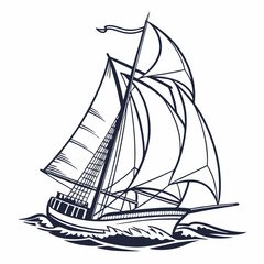 Classic sailing ship ocean waves nautical vintage