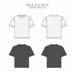 Flat vector t-shirt mockup front and back black and white