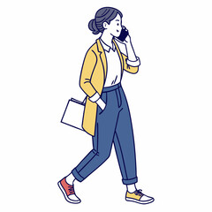 Woman walking talking phone shopping bag stylish