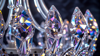 Sparkling Crystal Chandelier Prisms with Vibrant Light Refraction
