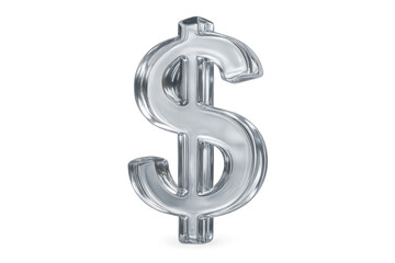 Transparent glass dollar sign, representing wealth, investment, and financial success, isolated on a checkered background
