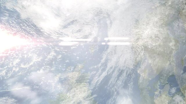 Earth zoom in from space and focus on Lerwick, Scotland, Shetland, Great Britain. Background for travel intro or blog. Satellite view. 3D style Animation. Images from NASA.