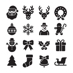Christmas Icon Set &ndash; Santa, Reindeer, Snowflake, Tree, Bell, Gift, Gingerbread, Sleigh &ndash; Holiday Silhouettes Vector