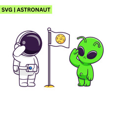 A whimsical astronaut vector design illustrating an astronaut planting flowers on a distant planet, emphasizing creativity and hope in a colorful artistic style.