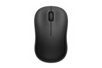 Black wireless computer mouse isolated on transparent background, perfect for graphic design projects