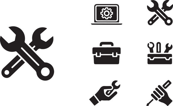  Clean gear and support icons for repair services and IT assistance platforms