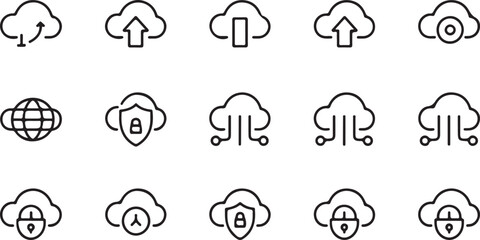 Cloud computing icons with bold labels for technology and data operations