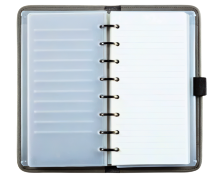 Open ring binder with blank lined paper and dividers on a transparent background - Powered by Adobe