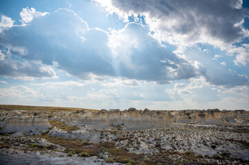 Little Jerusalem Badlands State Park in Logan County, Kansas. The chalk rock formation is a listed...