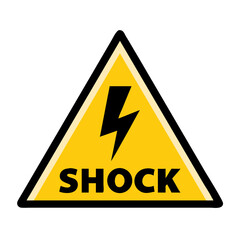 Yellow triangular electric shock warning sign with lightning bolt and text for safety and danger concept vector illustration