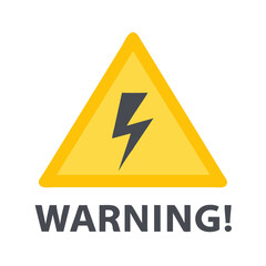 Yellow warning sign vector illustration with danger lightning bolt icon and text indicating electrical safety concept