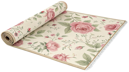 Vintage Floral Rug with Rolled Design – AI-Generated Image on Transparent Background