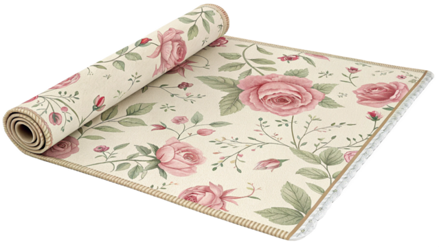 Vintage Floral Rug with Rolled Design – AI-Generated Image on Transparent Background