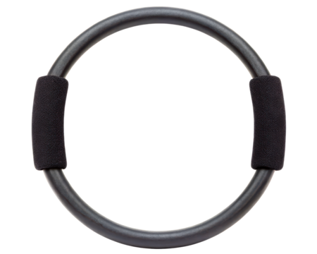 Black exercise resistance ring with comfortable padded grips on a transparent background