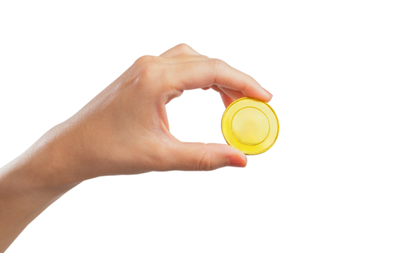 Hand hold gold coin isolated on white background, clipping path.