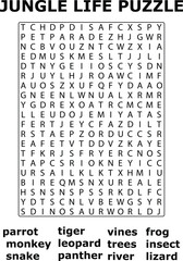 And Jungle Life Word Search Puzzle Animals Plants River Word Game vector