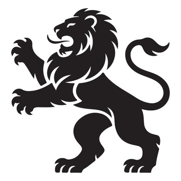 Heraldic Lion Silhouette &ndash; Standing Lion Emblem Vector Design for Crest, Logo, Tattoo, Shield Art