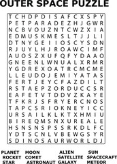 And Outer Space Word Search Puzzle Featuring Planets Stars And Spacecraft wordsearch