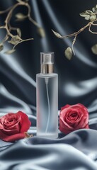 luxury perfume glass bottle with satin background