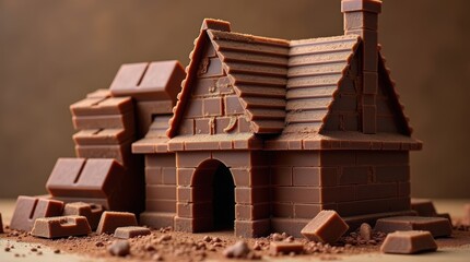 Chocolate house creation kitchen food art cozy environment close-up view sweet concept