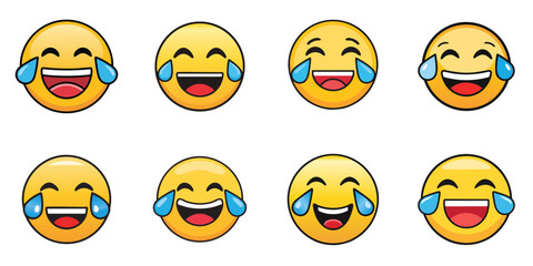 Multiple vector illustrations smiling face with tears of joy, Emoji

