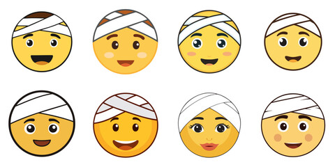 Fototapeta premium Multiple vector illustrations face with head-bandage, Emoji
