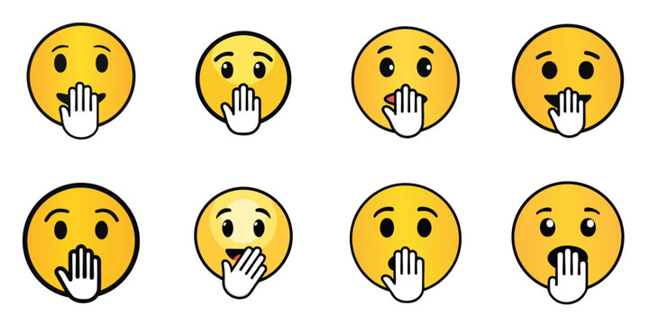 Multiple vector illustrations face with hand over mouth, Emoji

