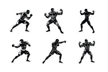 Boxer Silhouette Vector Set – Muscular Fighter Poses