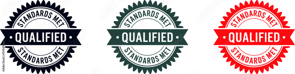 Poster qualified standards met seal vector image for quality assurance and certification services icon desi