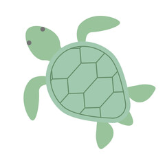 海をゆったり泳ぐウミガメのフラットイラスト