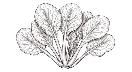 Bok choy leaves line drawing illustration