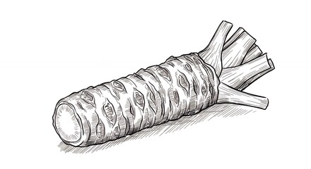 Detailed illustration of horseradish root