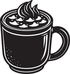 cup of hot coffee, hot cocoa mug silhouette vector icon black and white
