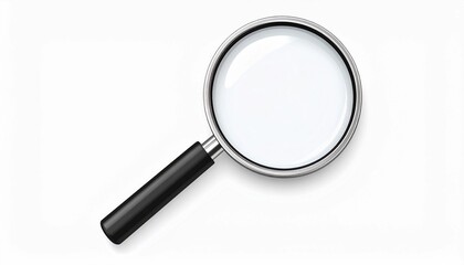  High-detail 3D magnifying glass icon with black handle and metallic rim