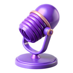 Purple 3D Render of Retro Microphone on Stand, Isolated Background