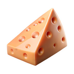 Close-up of a wedge of Swiss cheese with holes, isolated on white background, food photography, dairy product, delicious, appetizing, triangular